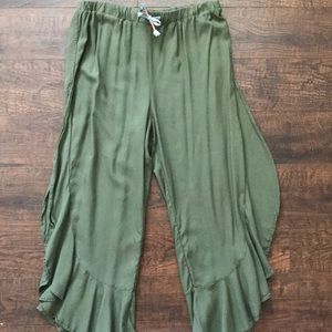 Army green frilly pants